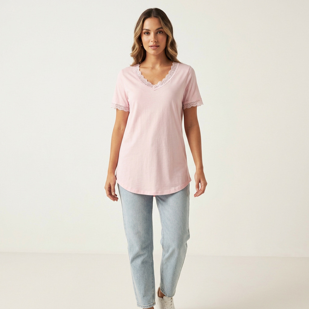 Nordstrom Intimates Pink Lace Trim Scoop Tee P